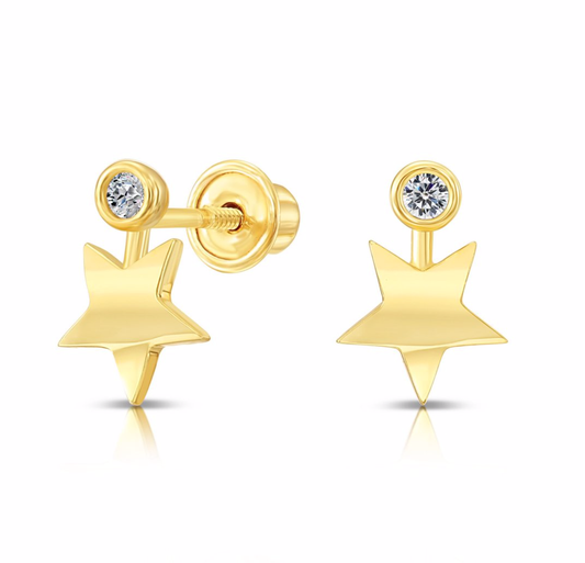 10K Yellow Gold Star and Solitaire Stud Earrings with Cubic Zirconia | Timeless Sparkle