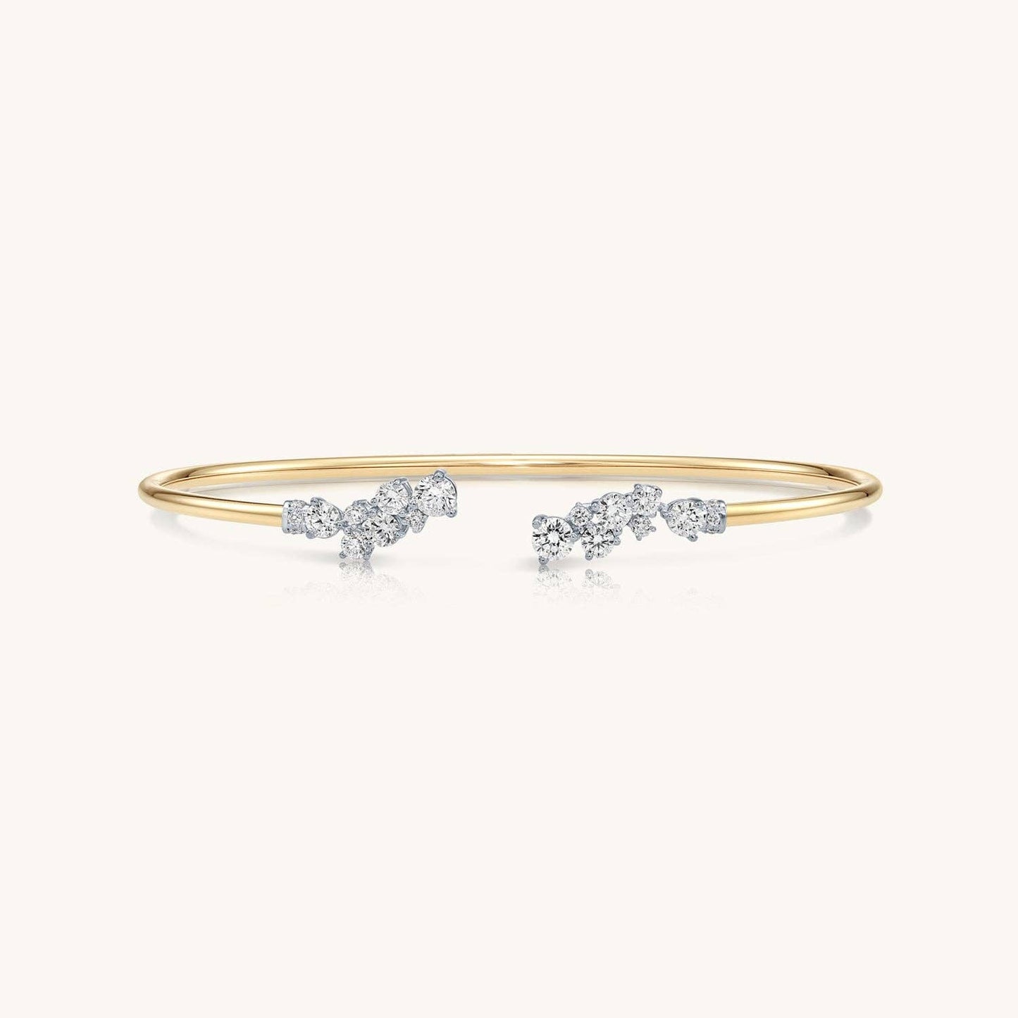 14K Solid Gold Cluster Bangle with Round Diamonds-Subtle Elegance