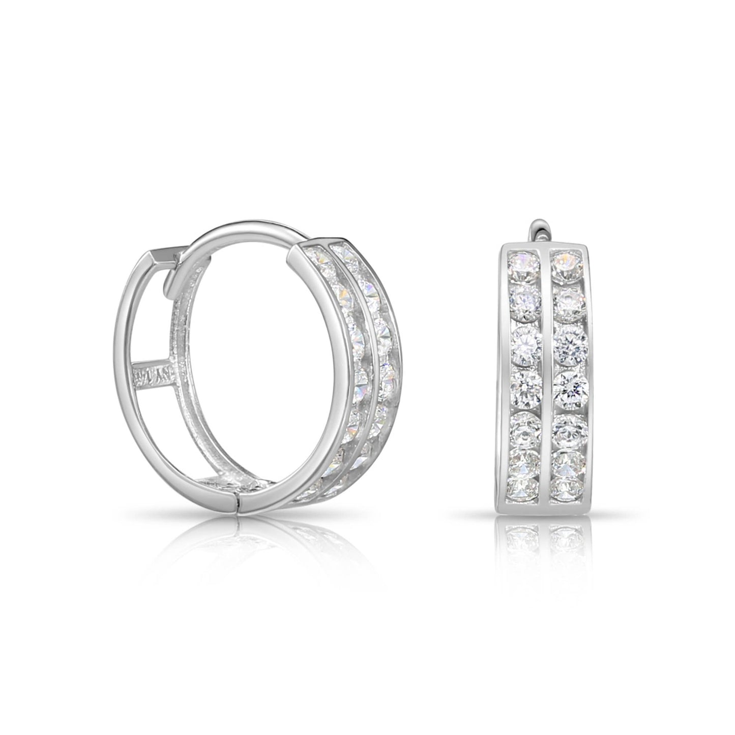 14K Gold Huggie Hoop Earrings | Dazzling Double Row CZ Elegance