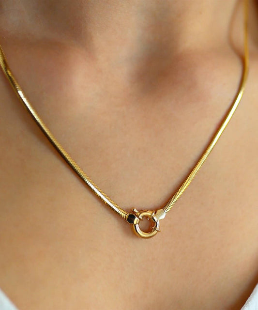 14K Gold Herringbone Chain Necklace – Sleek & Timeless