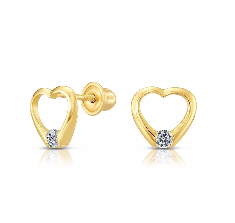 10K Yellow Gold Heart Stud Earrings with Cubic Zirconia | Timeless & Elegant