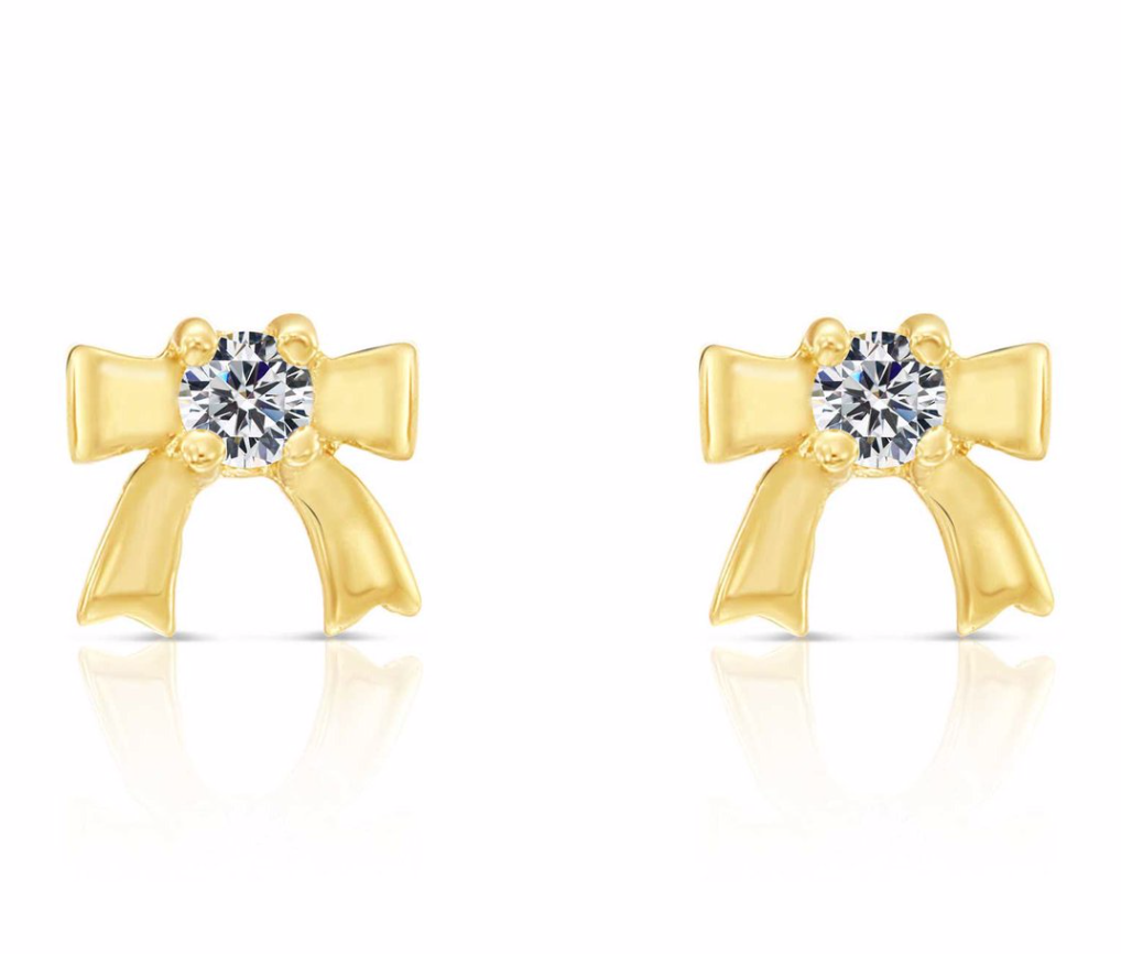 10K Yellow Gold Bow Stud Earrings | Delicate & Timeless Sparkle