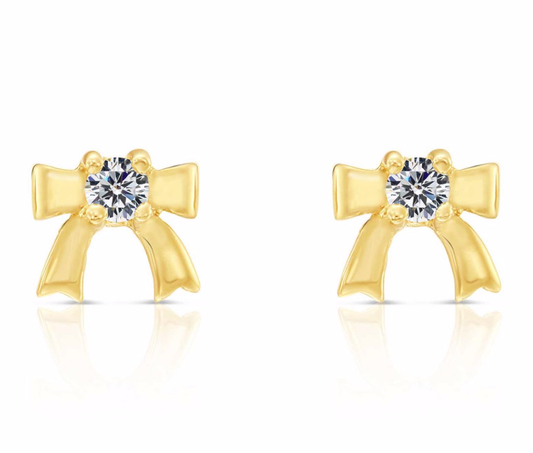 10K Yellow Gold Bow Stud Earrings | Delicate & Timeless Sparkle