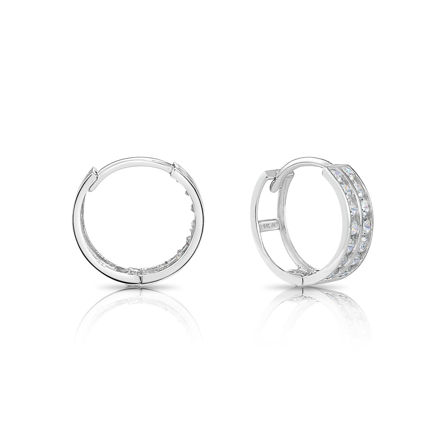 14K Gold Huggie Hoop Earrings | Dazzling Double Row CZ Elegance