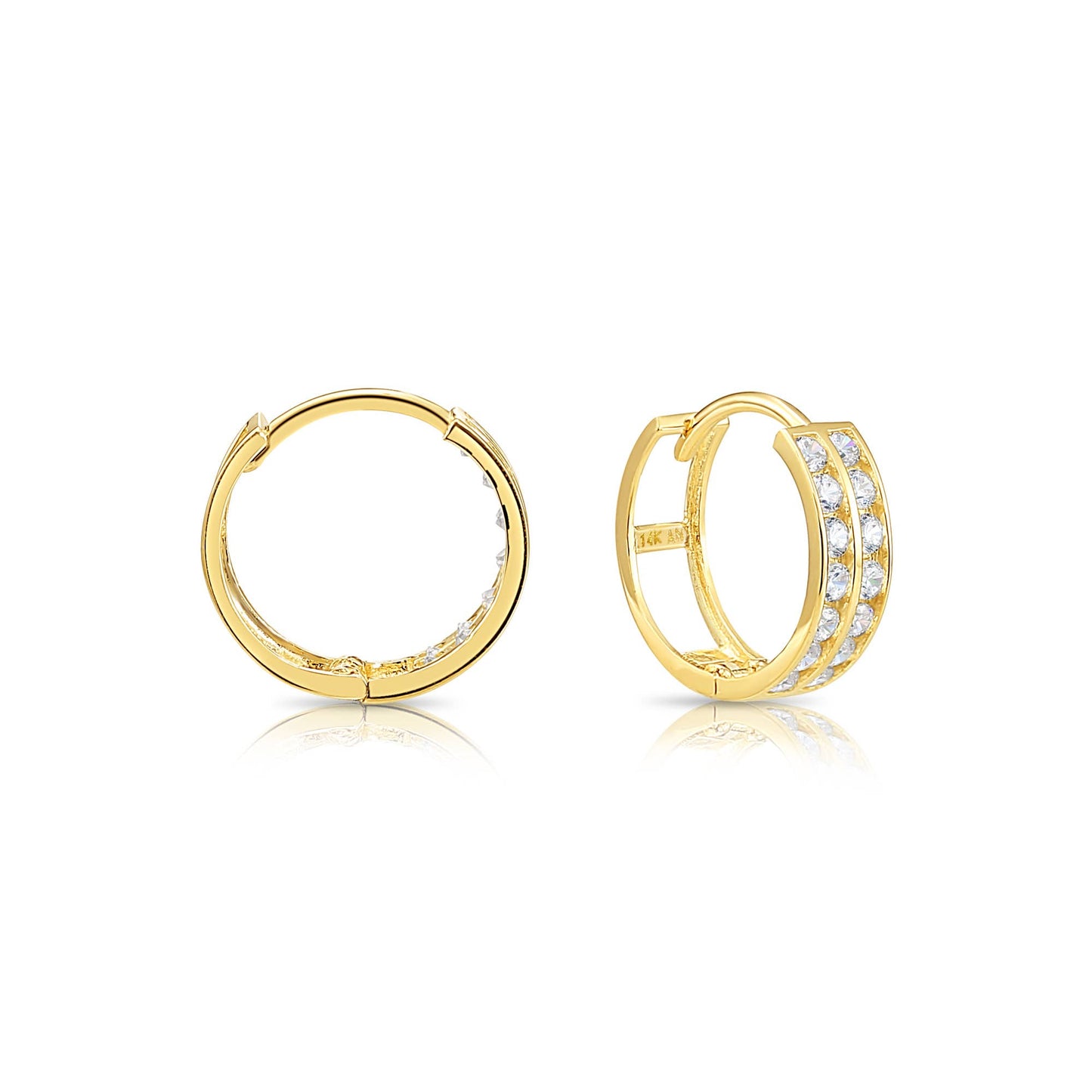 14K Gold Huggie Hoop Earrings | Dazzling Double Row CZ Elegance