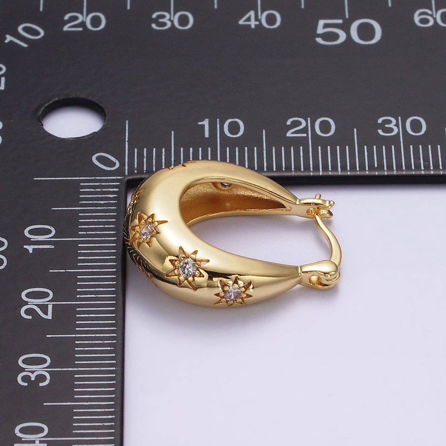 16K Gold-Filled Celestial Star Oblong Dome Earrings | CZ Accents | French Lock Closure