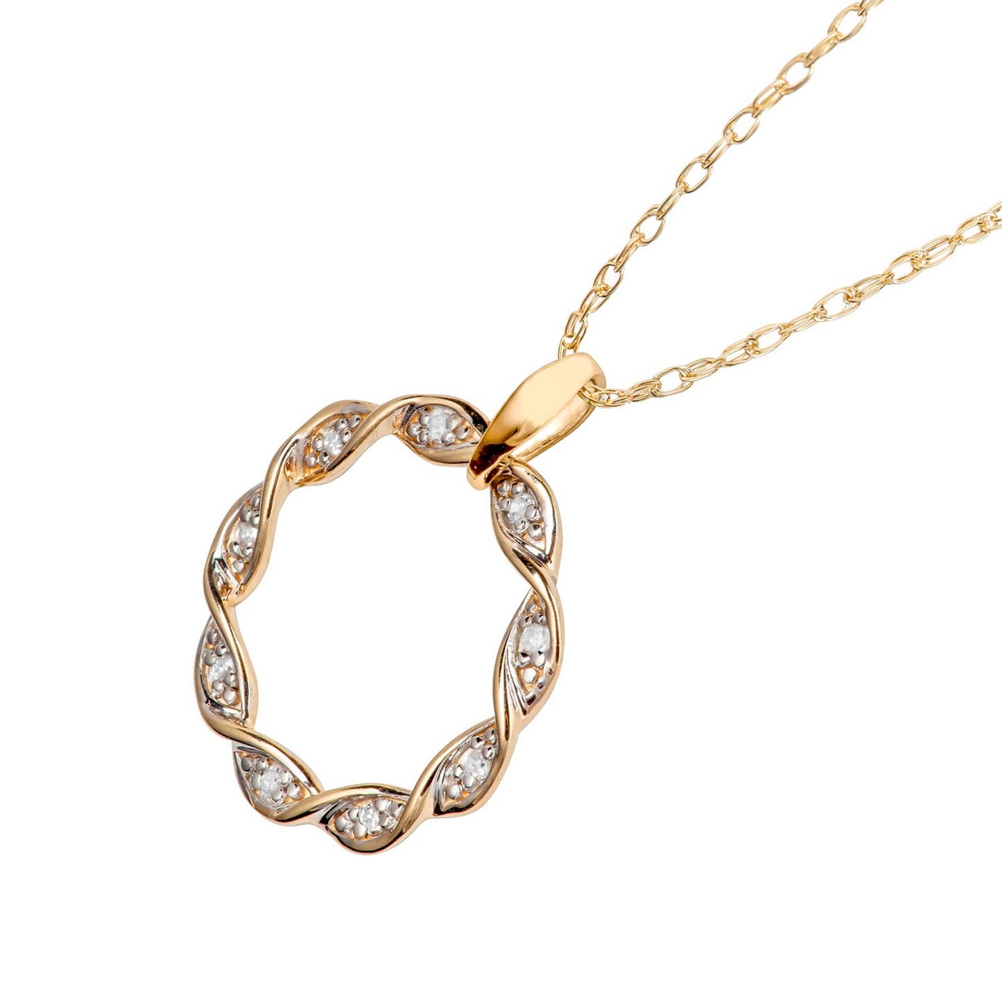 10K Yellow Gold Braided Circle Diamond Pendant Necklace – Elegant & Timeless