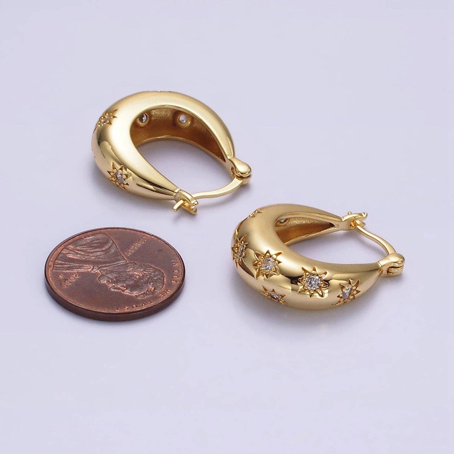 16K Gold-Filled Celestial Star Oblong Dome Earrings | CZ Accents | French Lock Closure