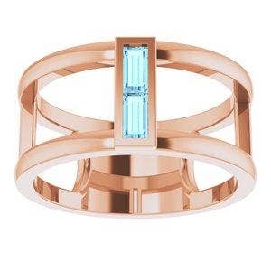 14K Rose Aquamarine Baguette Ring-Stunning Statement Ring
