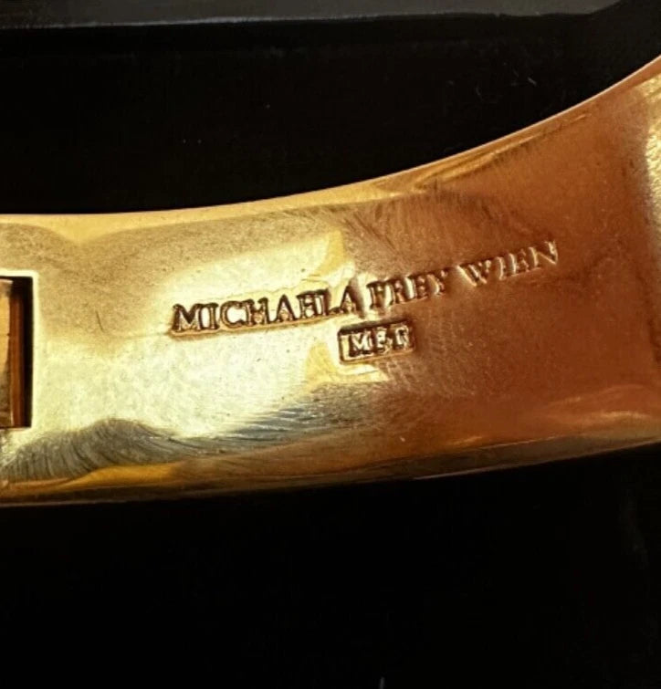 Rare Vintage Michaela Frey Wien Enamel Bracelet – Egyptian Scarab Design, 24K Gold Plated