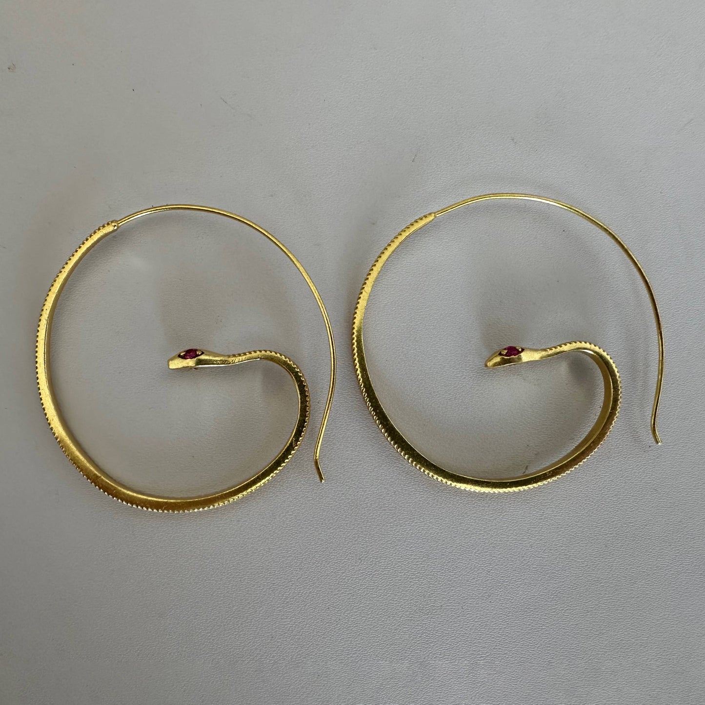 Snake Hoop Earrings with Pink Zircon Eyes | 18K Gold Plated