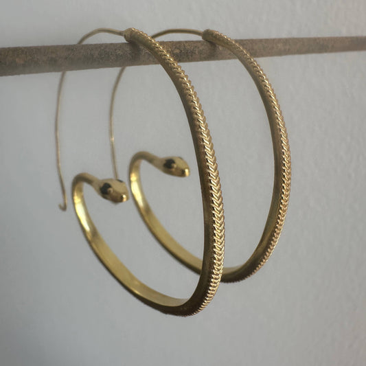 Snake Hoop Earrings with Pink Zircon Eyes | 18K Gold Plated