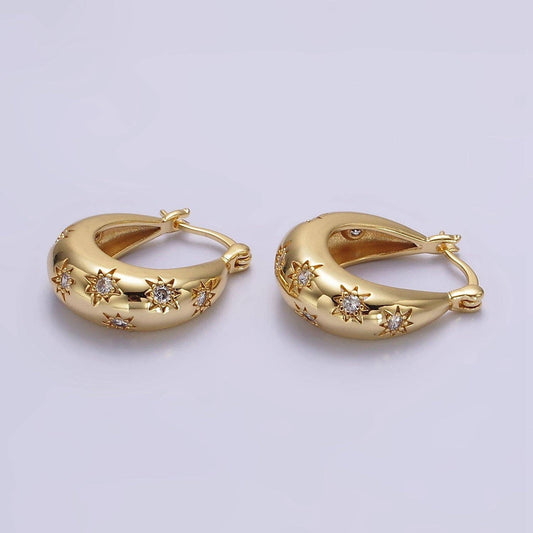 16K Gold-Filled Celestial Star Oblong Dome Earrings | CZ Accents | French Lock Closure