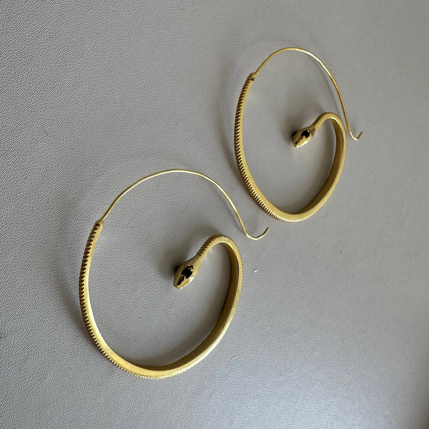 Snake Hoop Earrings with Pink Zircon Eyes | 18K Gold Plated