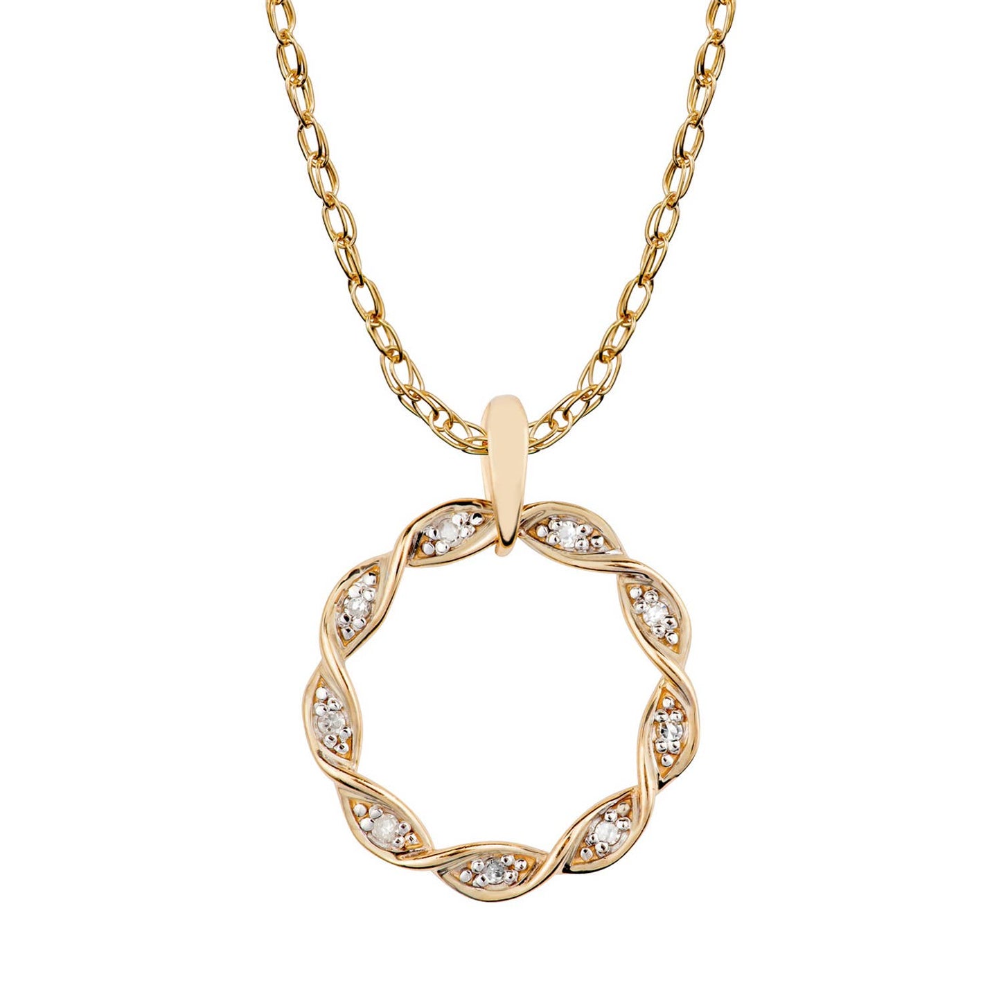 10K Yellow Gold Braided Circle Diamond Pendant Necklace – Elegant & Timeless
