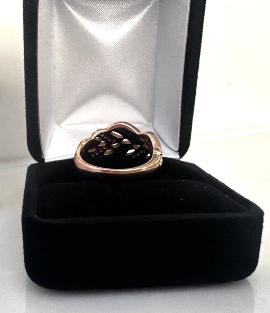 RARE Kabana 14K Rose Gold Ring Diamond & Mother of Pearl Inlay Size 6.75 Unique