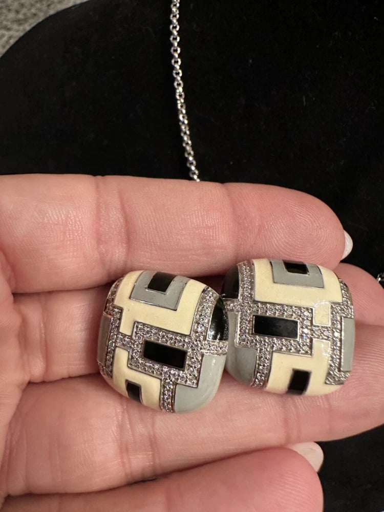 Belle Étoile Art Deco Necklace & Clip-On Earring Set | Sterling Silver Enamel
