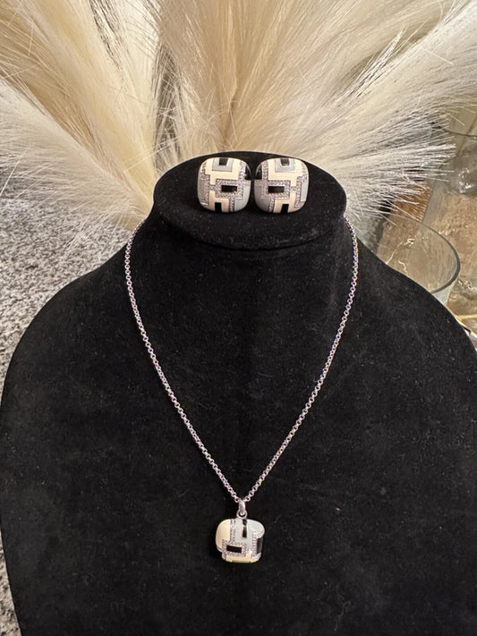 Belle Étoile Art Deco Necklace & Clip-On Earring Set | Sterling Silver Enamel