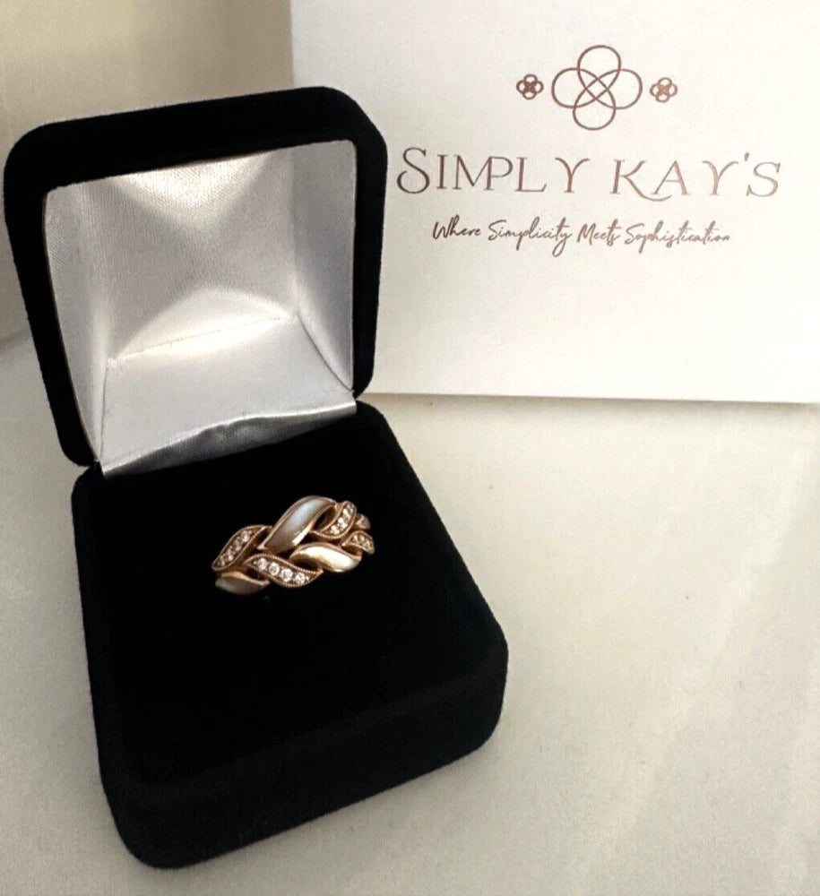 RARE Kabana 14K Rose Gold Ring Diamond & Mother of Pearl Inlay Size 6.75 Unique