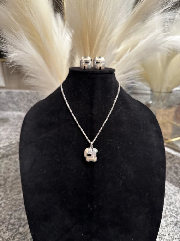 Belle Étoile Art Deco Necklace & Clip-On Earring Set | Sterling Silver Enamel
