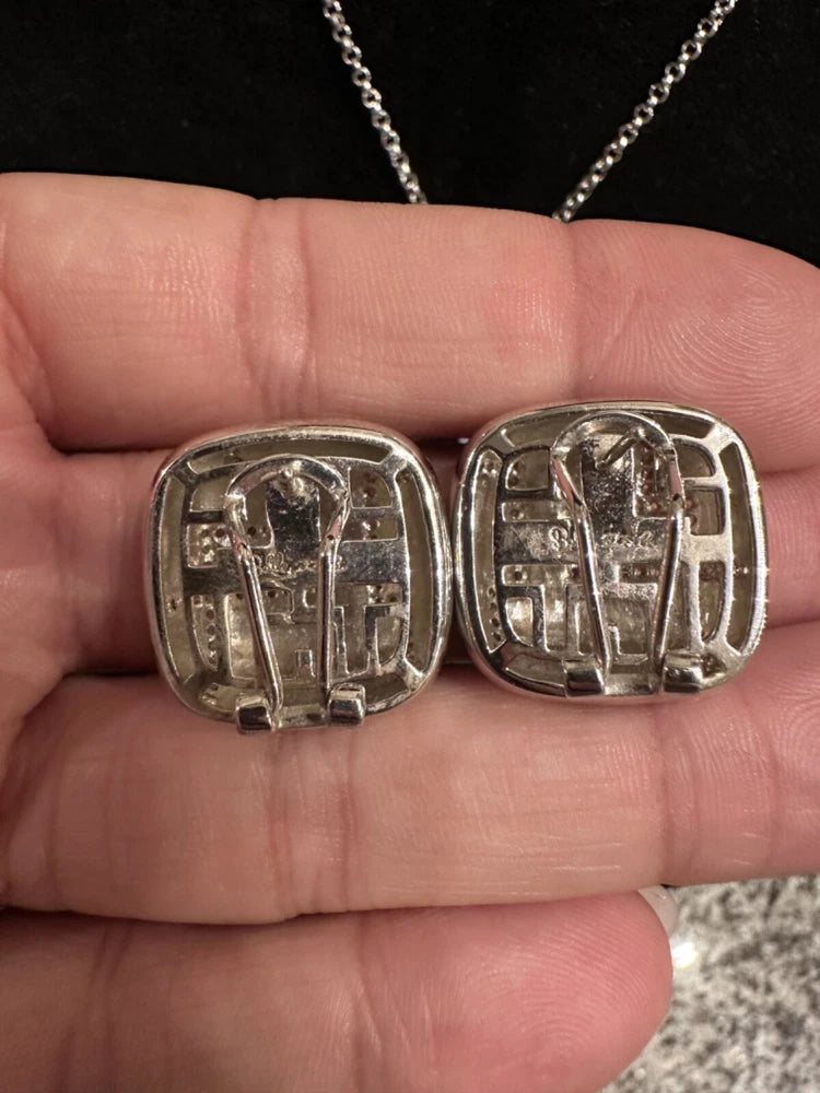 Belle Étoile Art Deco Necklace & Clip-On Earring Set | Sterling Silver Enamel