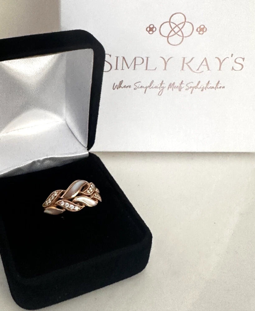 RARE Kabana 14K Rose Gold Ring Diamond & Mother of Pearl Inlay Size 6.75 Unique
